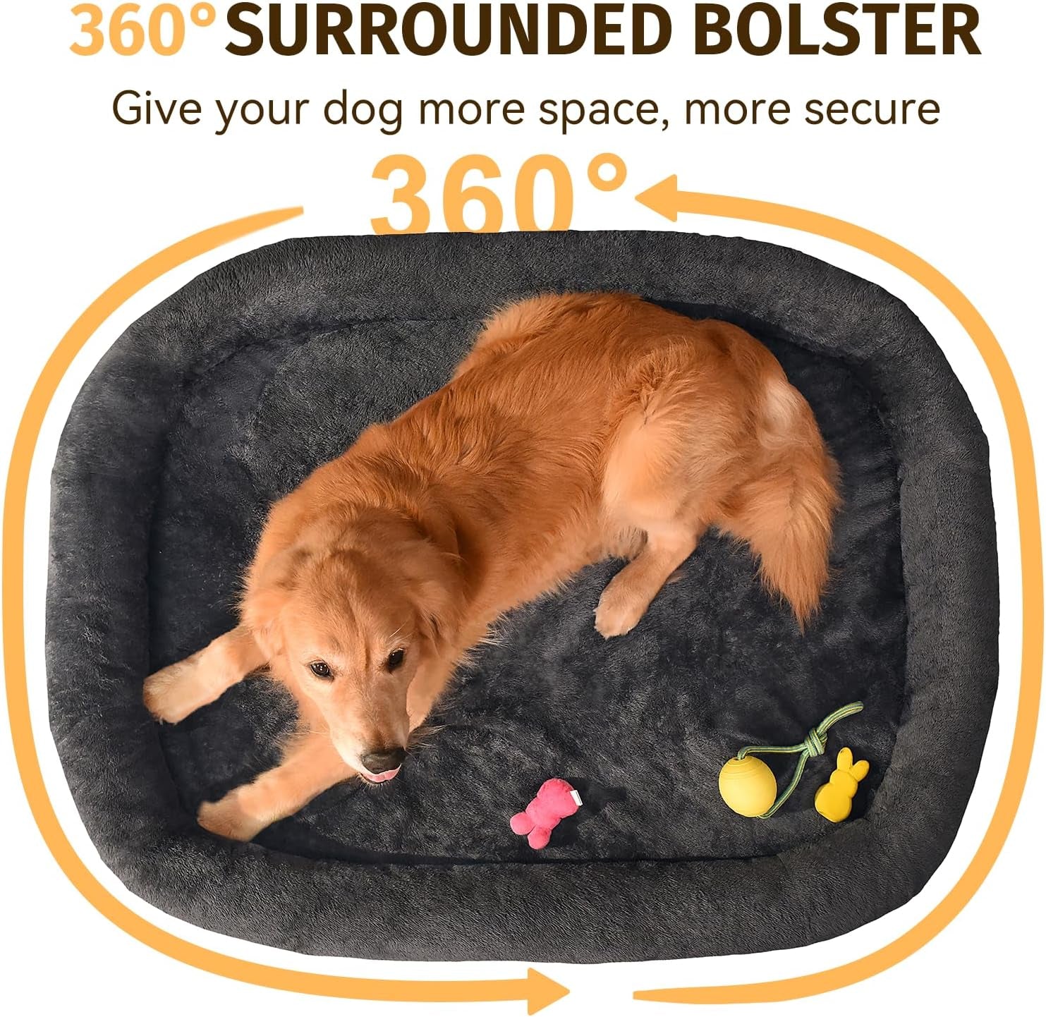 Orthopedic Waterproof Large Dog Bed: Memory Foam Washable Dog Bed with Bolsters - Removable Orthopedic Cover for Medium L XL Large Sized Pet - Non-Slip