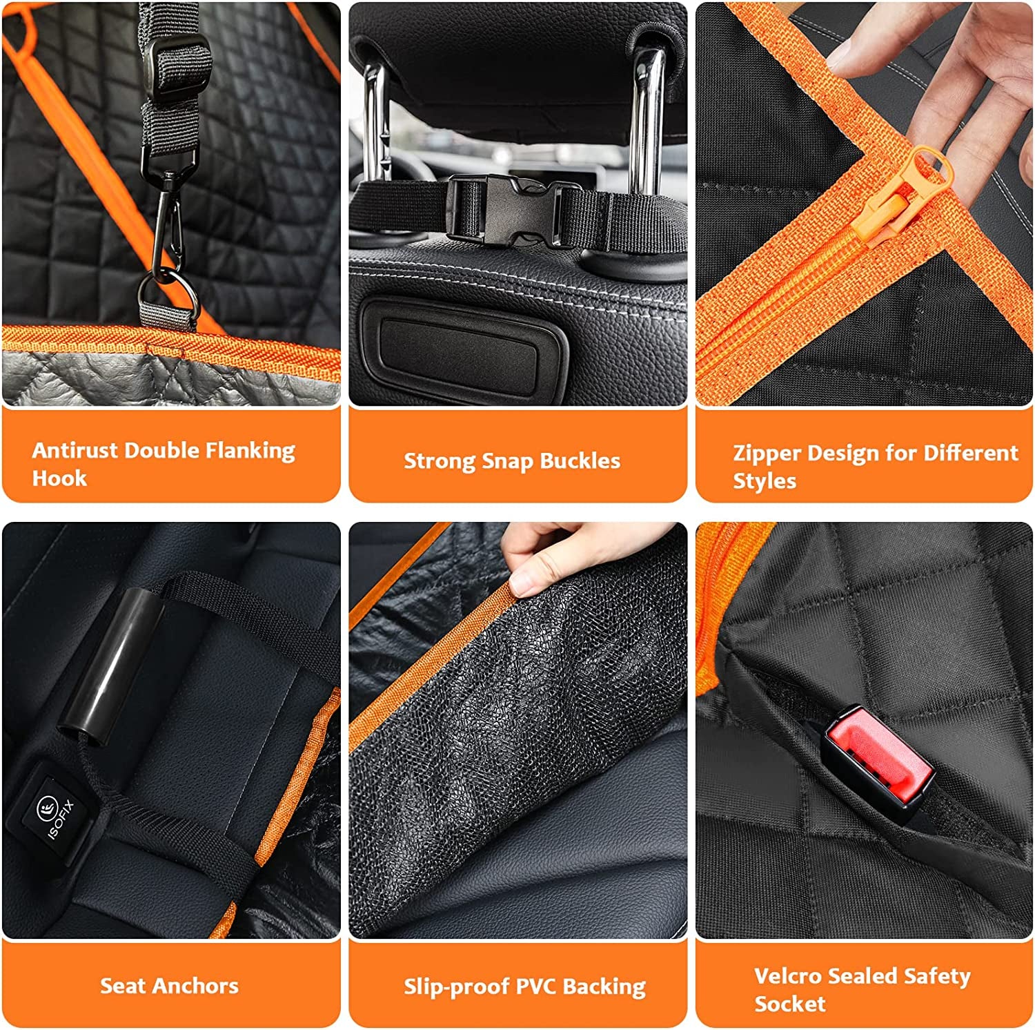 6-In-1 Dog Car Seat Cover for Back Seat, Waterproof Dog Car Hammock with Mesh Window, Non-Slip Pet Backseat Protector for Cars, Trucks and Suvs